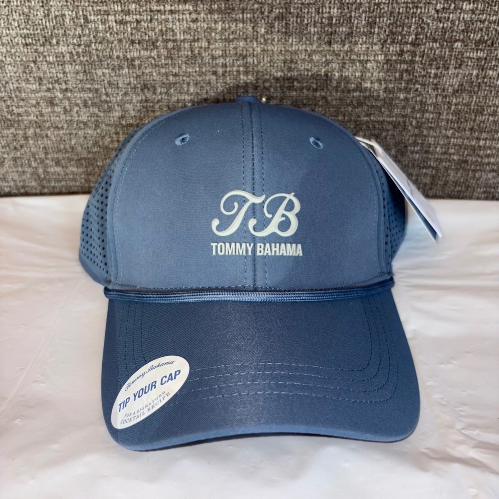 Tommy Bahama Mens Blue Active Life Perforated Rope Trucker Hat Adjustable NWT